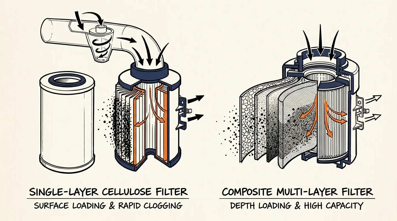Single-layer and composite multi-layer forklift air-filter construction