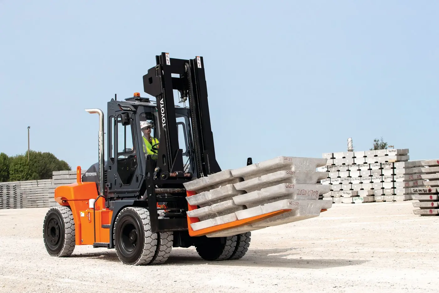 Metal fabrication shop with steel structures and forklift